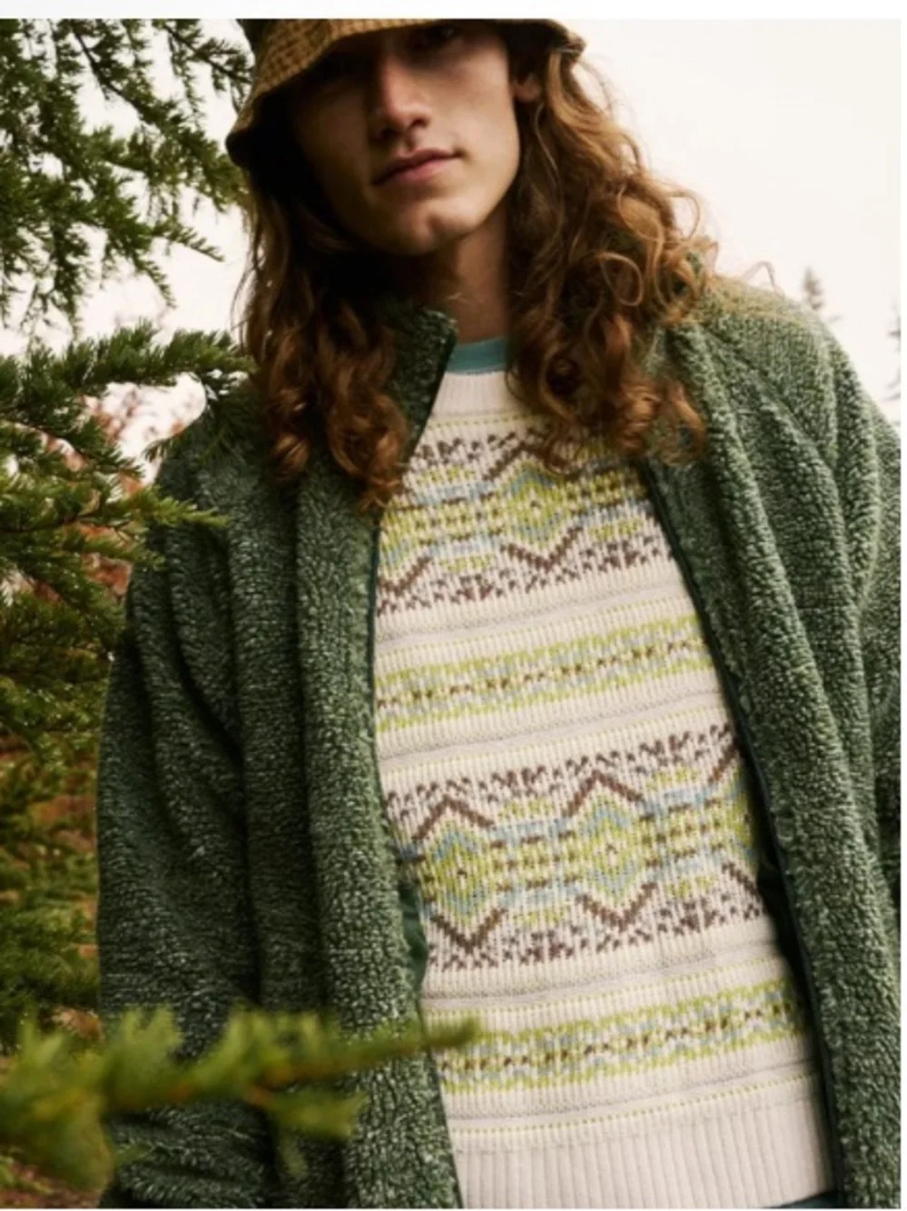 New! Urban Outfitters Men's Fair Isle Patterned Knit Sweater Cream